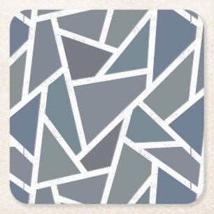 Blue-grey mosaic pattern square paper coaster