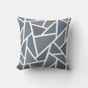 Blue-grey mosaic pattern throw pillow