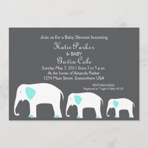 Blue & Grey Mother and Baby Elephant Invitation
