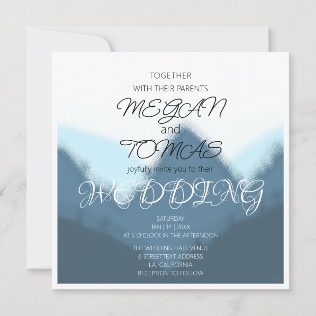 Blue & Grey Mountains Elegant Wedding Invitation (Front)