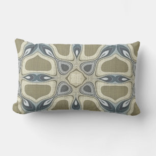 Blue Grey Mustard Ochre Green Orient Tribal Art Lumbar Pillow