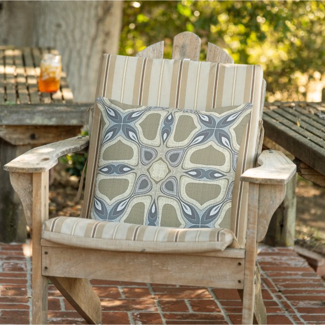 Blue Grey Mustard Ochre Green Orient Tribal Art Outdoor Pillow (Chair)