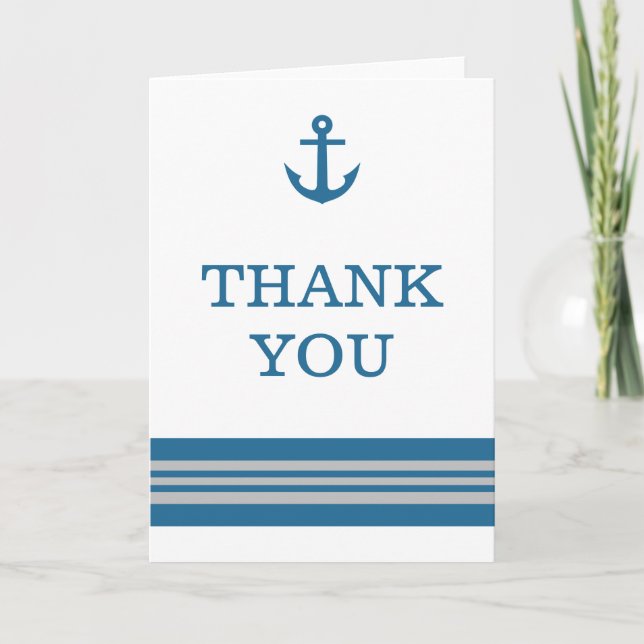 Blue Grey Nautical Anchor Thank You Card (Front)