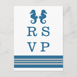 Blue Grey Nautical Seahorse RSVP Postcard