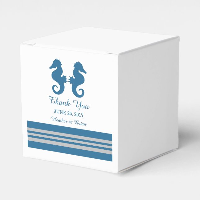 Blue Grey Nautical Seahorse Wedding Favour Boxes (Front Side)