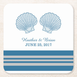 Blue Grey Nautical Seashells Paper Coasters
