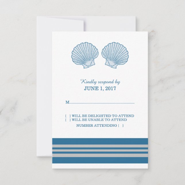 Blue Grey Nautical Seashells Response Card (Front)