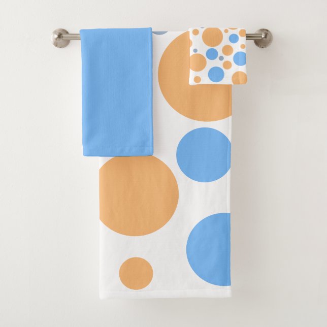 Blue Grey Orange Geometric Polka Dots Bath Towel Set (Insitu)