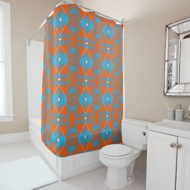 Blue Grey Orange Ombre Geometric Abstract Art (In Situ)