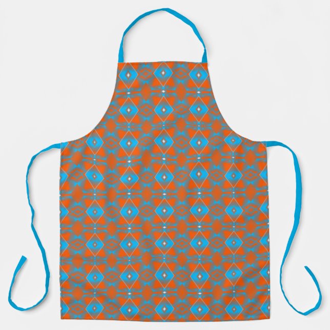 Blue Grey Orange Ombre Geometric Abstract Art Apron (Front)