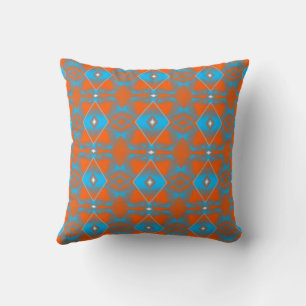 Blue Grey Orange Ombre Geometric Abstract Art Throw Pillow