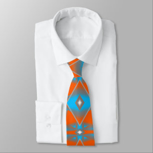 Blue Grey Orange Ombre Geometric Abstract Art Tie
