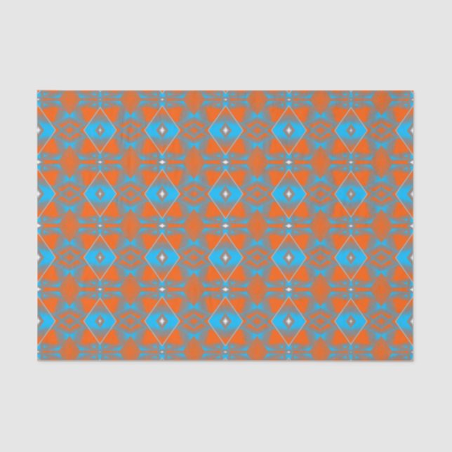 Blue Grey Orange Ombre Geometric Abstract Art Tissue Paper (Front)