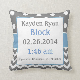 Blue Grey Personalized Baby Announcement Pillow