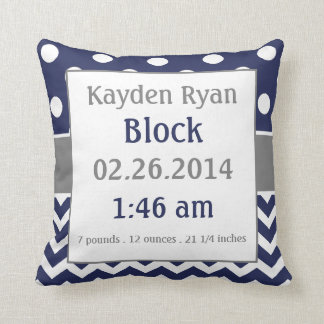 Blue Grey Personalized Baby Announcement Pillow