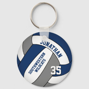 blue grey personalized boys' volleyball keychain