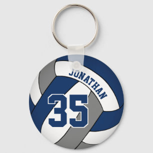 blue grey personalized boys' volleyball keychain