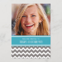 Blue Grey Photo 16th Birthday Party Invitations