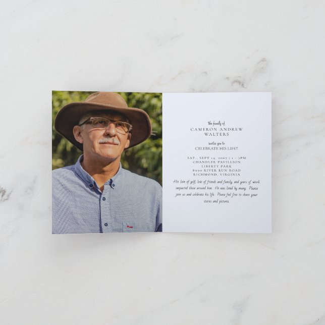 Blue Grey Photo Celebration of Life Folded Invitation (Inside)