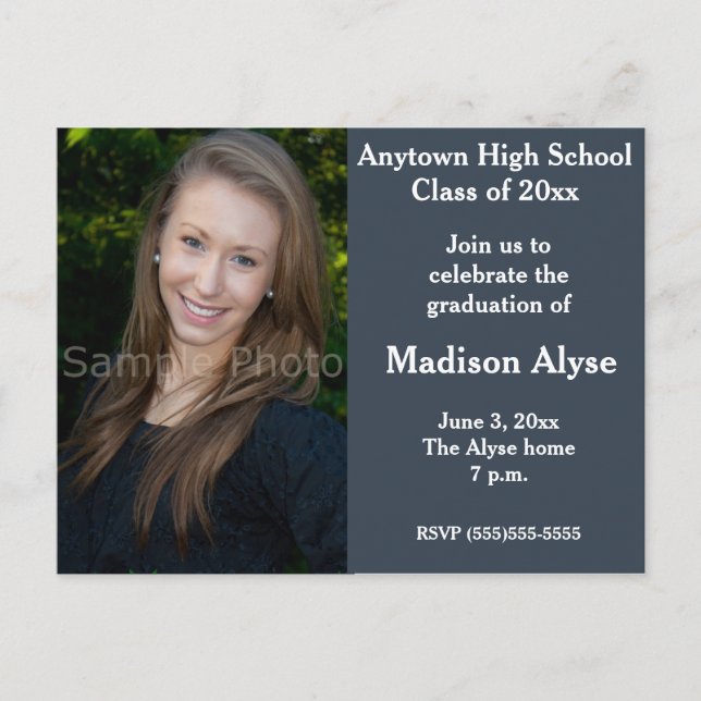Blue Grey Photo Graduation Invitation Carte postal (Devant)