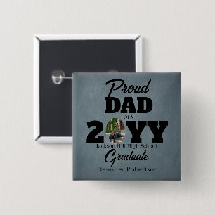 Blue Grey Photo Proud Dad of Graduate Commencement 2 Inch Square Button