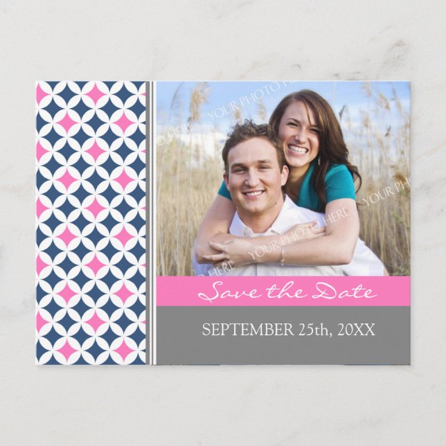 Blue Grey Photo Save the Date Wedding Postcards (Front)