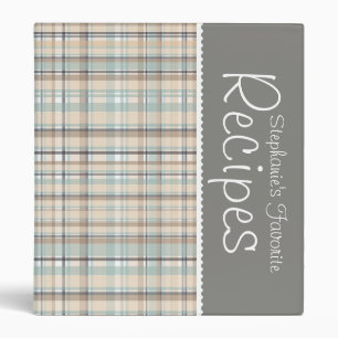 Blue & Grey Picnic Plaid Personalized Recipe Binder