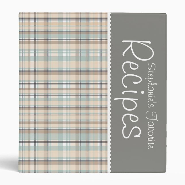 Blue & Grey Picnic Plaid Personalized Recipe Binder (Front)