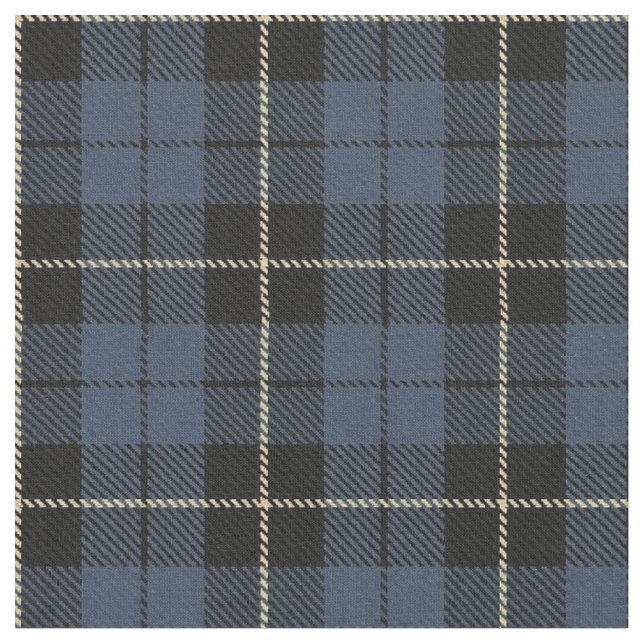 Blue/Grey plaid white/black stripe Fabric (Close Up)