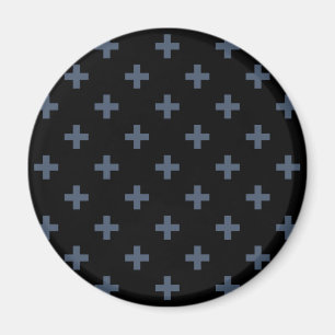 Blue-grey polka crosses on black magnet