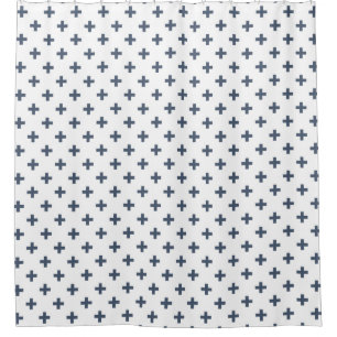 Blue-grey polka crosses on white