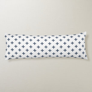 Blue-grey polka crosses on white body pillow