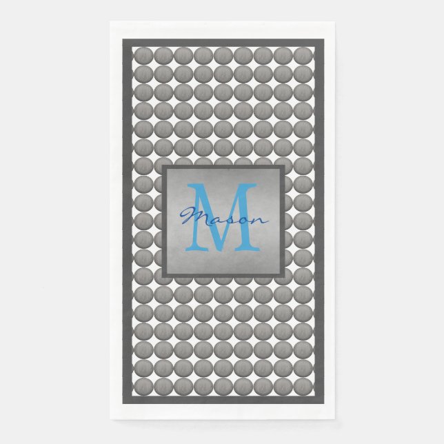 Blue & Grey Polka Dot Pattern Monogram Napkin (Front)