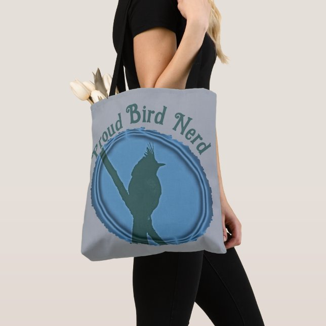 Blue Grey Proud Bird Nerd Animal Silhouette Tote Bag (Close Up)