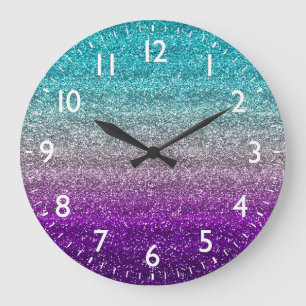 Blue, Grey & Purple Gradient Glitter Large Clock