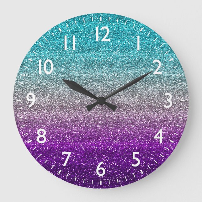 Blue, Grey & Purple Gradient Glitter Large Clock (Front)