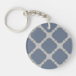 Blue-grey quatrefoil keychain