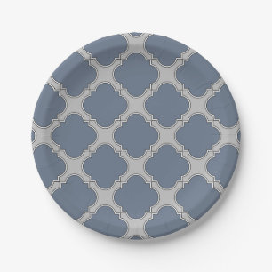 Blue-grey quatrefoil paper plate