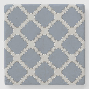 Blue-grey quatrefoil stone coaster