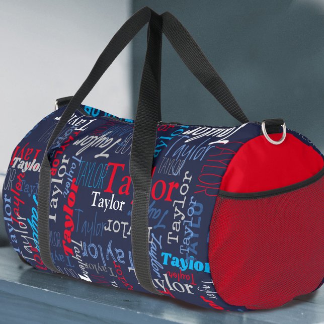 blue grey red personalized name all over duffle bag (Creator Uploaded)