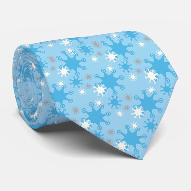 Blue & Grey Retro Snowflake Men’s Tie (Rolled)