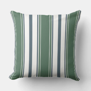 Blue-Grey, Sage Green, White Vertical Stripes    Throw Pillow