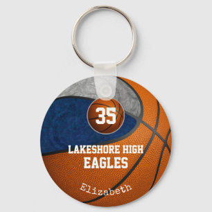 blue grey school team colours girls' basketball keychain