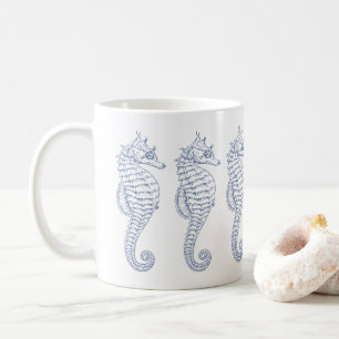 Blue Grey Seahorses Drawing Coffee Mug