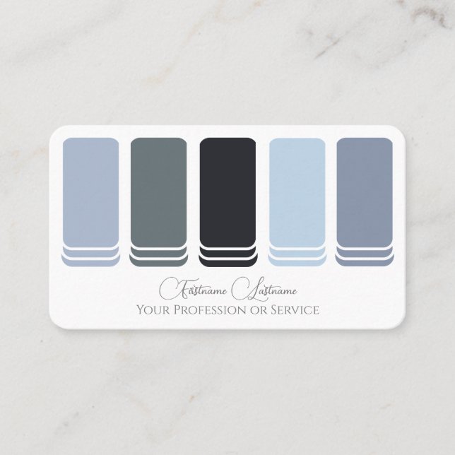 Blue grey shades colour palette calligraphy QR-Cod Business Card (Front)