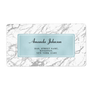 Blue Grey Silver Marble Return Address Labels