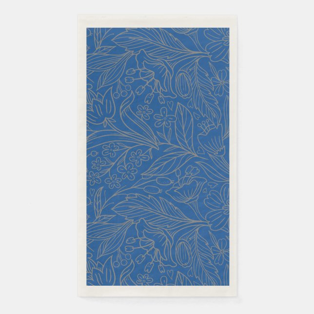 Blue Grey Silver Modern Floral Napkin (Front)
