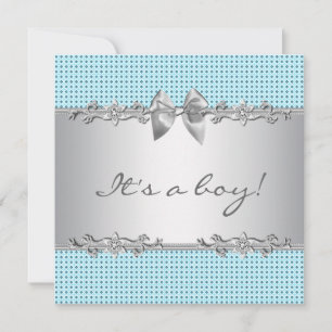 Blue Grey Silver White Boy Shower Invitation