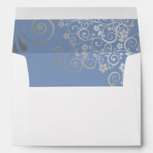 Blue & Grey Simple Elegant Filigree Wedding Envelope