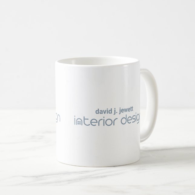Blue-Grey Simple Interior Design Logo  Coffee Mug (Front Right)